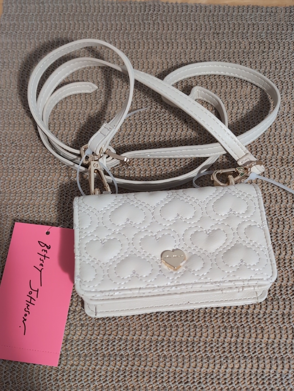 Betsey Johnson Quilted Heart Crossbody Wallet/ Mini Bag New
